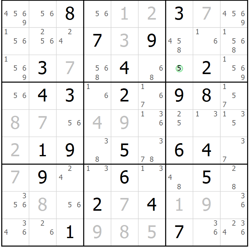 Position des candidats pour la solution de la Gr 36 page 39 du magazine de sudoku Maestro n° 094