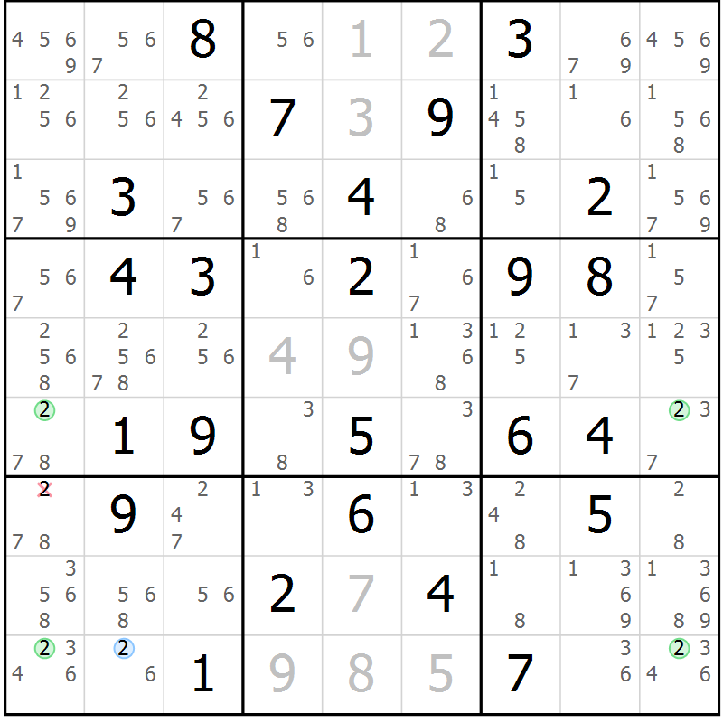 Position des candidats pour la solution de la Gr 36 page 39 du magazine de sudoku Maestro n° 094