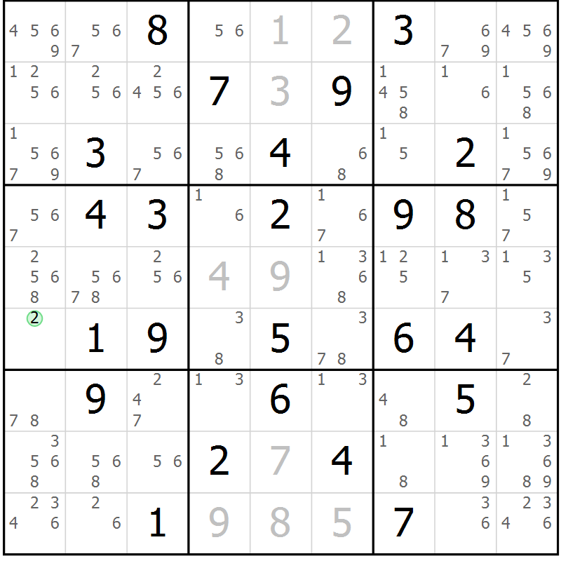 Position des candidats pour la solution de la Gr 36 page 39 du magazine de sudoku Maestro n° 094