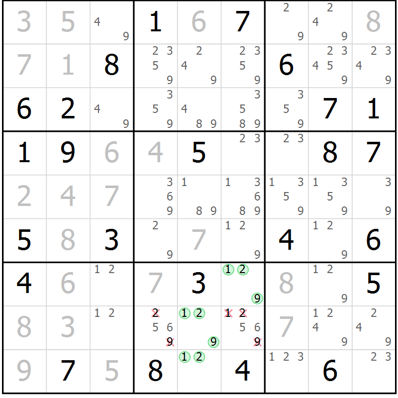 Position des candidats pour la solution de la Gr 37 page 40 du magazine de sudoku Maestro n° 094