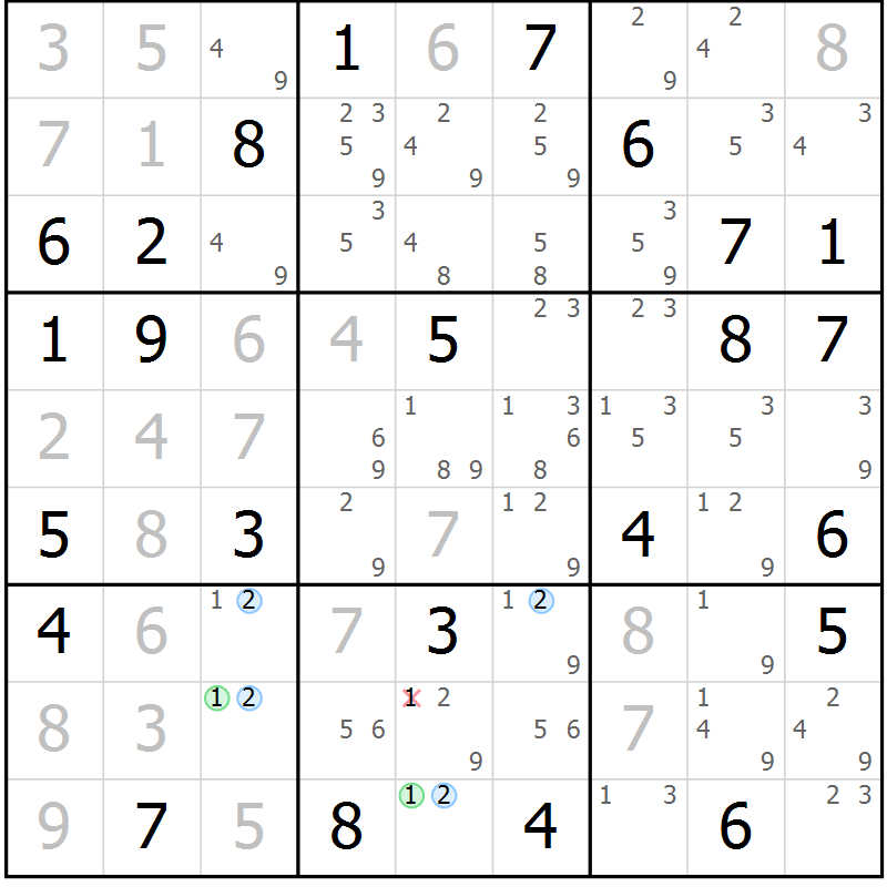 Position des candidats pour la solution de la Gr 37 page 40 du magazine de sudoku Maestro n° 094