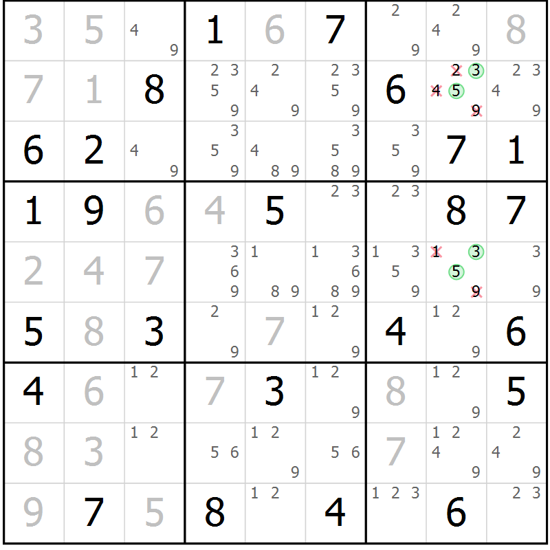 Position des candidats pour la solution de la Gr 37 page 40 du magazine de sudoku Maestro n° 094