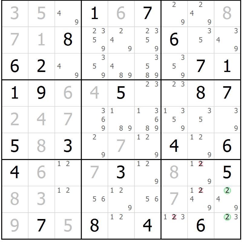 Position des candidats pour la solution de la Gr 37 page 40 du magazine de sudoku Maestro n° 094