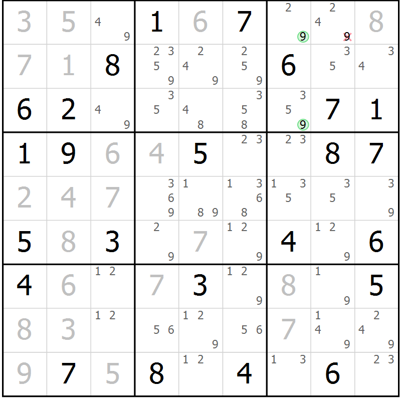 Position des candidats pour la solution de la Gr 37 page 40 du magazine de sudoku Maestro n° 094