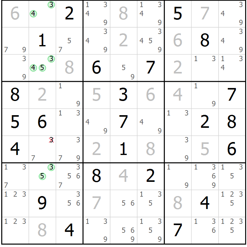 Position des candidats pour la solution de la Gr 38 page 41 du magazine de sudoku Maestro n° 094