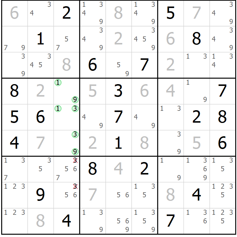 Position des candidats pour la solution de la Gr 38 page 41 du magazine de sudoku Maestro n° 094