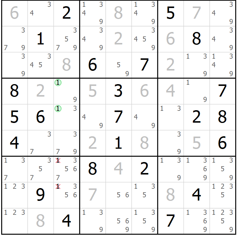 Position des candidats pour la solution de la Gr 38 page 41 du magazine de sudoku Maestro n° 094