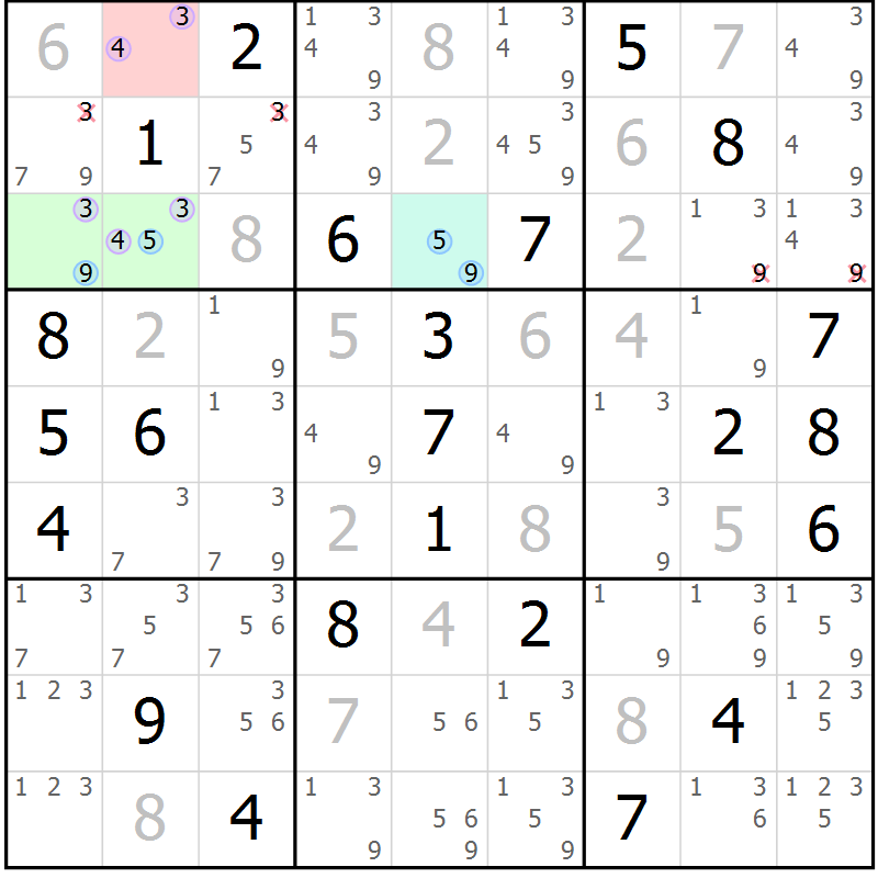 Position des candidats pour la solution de la Gr 38 page 41 du magazine de sudoku Maestro n° 094