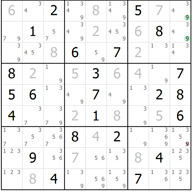 Position des candidats pour la solution de la Gr 38 page 41 du magazine de sudoku Maestro n° 094