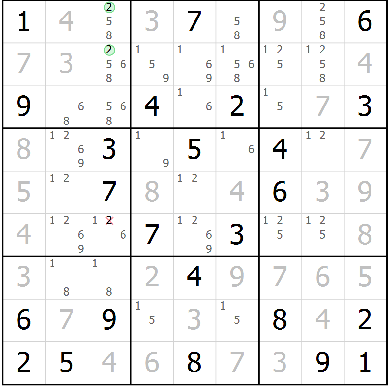 Position des candidats pour la solution de la Gr 39 page 42 du magazine de sudoku Maestro n° 094