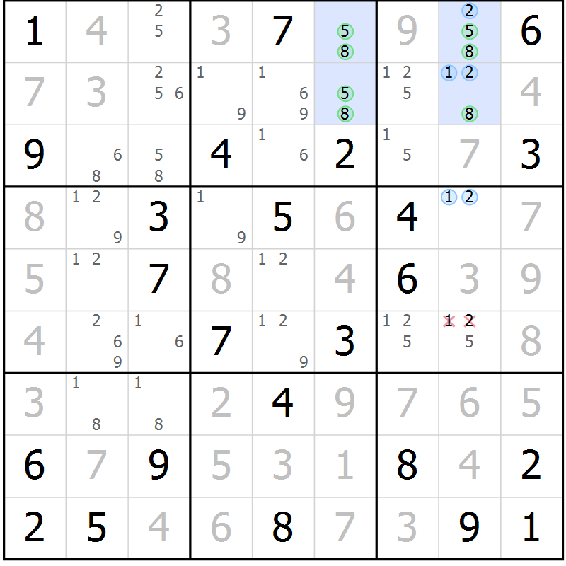 Position des candidats pour la solution de la Gr 39 page 42 du magazine de sudoku Maestro n° 094
