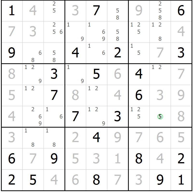 Position des candidats pour la solution de la Gr 39 page 42 du magazine de sudoku Maestro n° 094