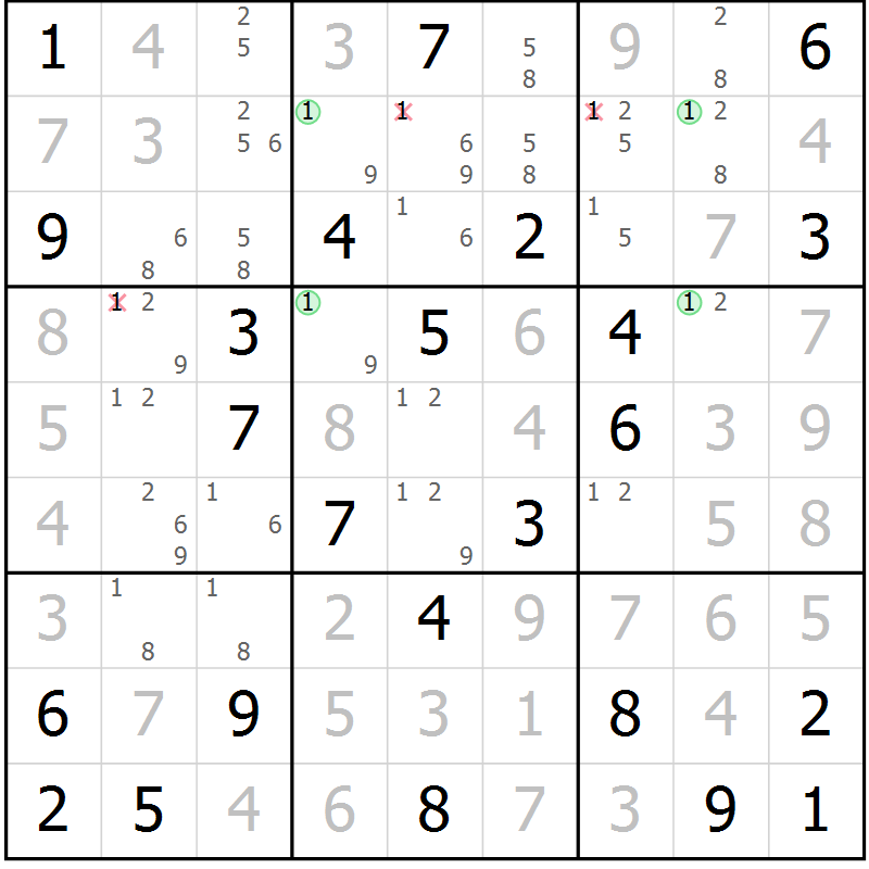 Position des candidats pour la solution de la Gr 39 page 42 du magazine de sudoku Maestro n° 094