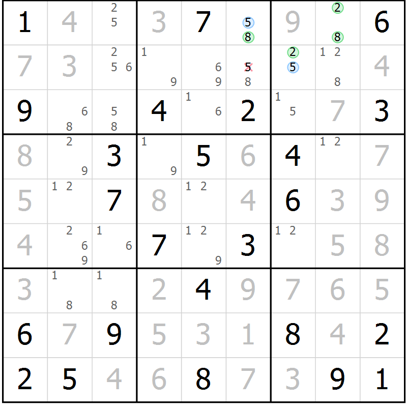 Position des candidats pour la solution de la Gr 39 page 42 du magazine de sudoku Maestro n° 094