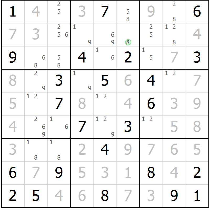 Position des candidats pour la solution de la Gr 39 page 42 du magazine de sudoku Maestro n° 094