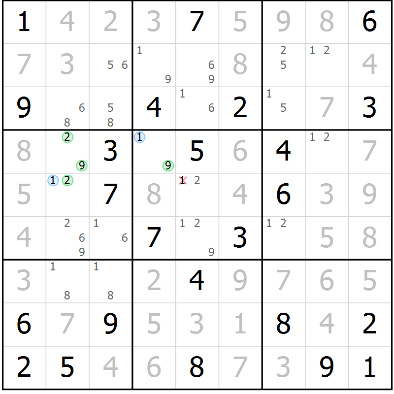 Position des candidats pour la solution de la Gr 39 page 42 du magazine de sudoku Maestro n° 094