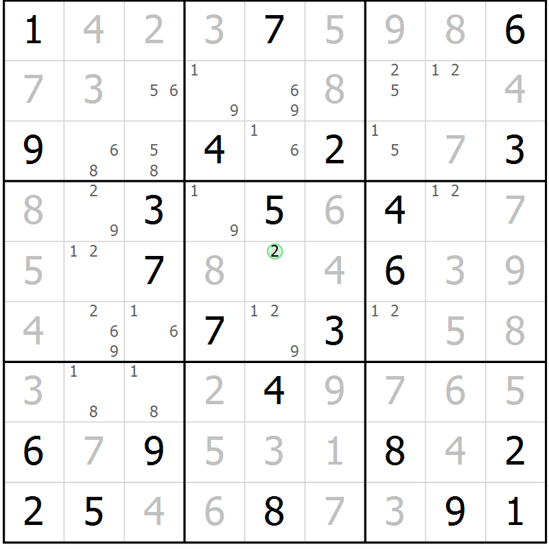 Position des candidats pour la solution de la Gr 39 page 42 du magazine de sudoku Maestro n° 094
