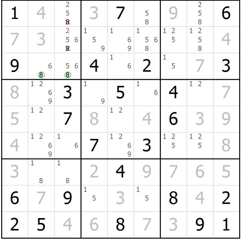 Position des candidats pour la solution de la Gr 39 page 42 du magazine de sudoku Maestro n° 094
