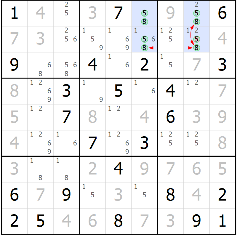 Position des candidats pour la solution de la Gr 39 page 42 du magazine de sudoku Maestro n° 094