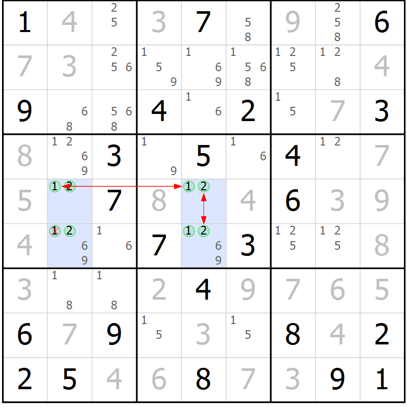 Position des candidats pour la solution de la Gr 39 page 42 du magazine de sudoku Maestro n° 094