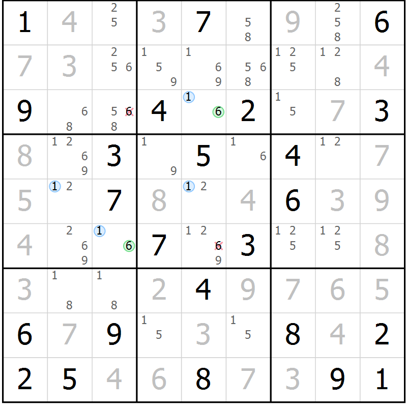 Position des candidats pour la solution de la Gr 39 page 42 du magazine de sudoku Maestro n° 094