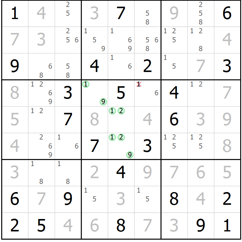 Position des candidats pour la solution de la Gr 39 page 42 du magazine de sudoku Maestro n° 094