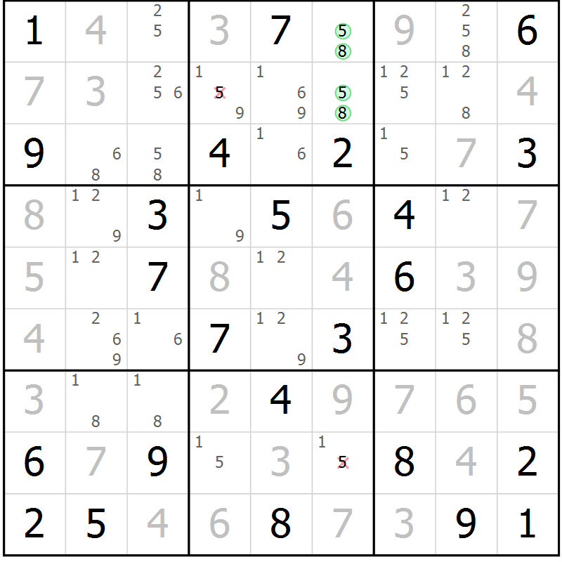Position des candidats pour la solution de la Gr 39 page 42 du magazine de sudoku Maestro n° 094