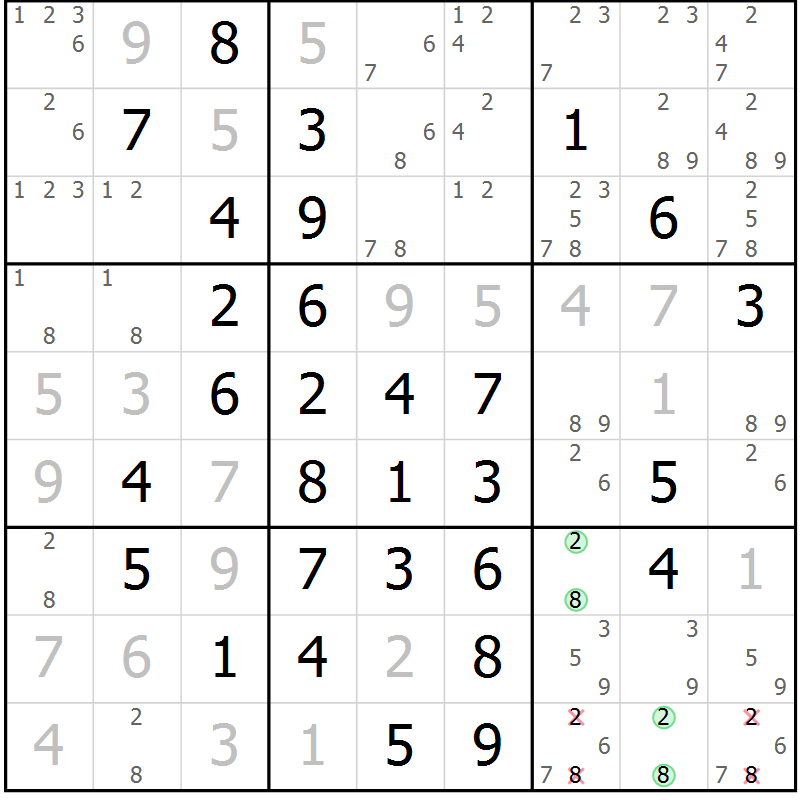Position des candidats pour la solution de la Gr 4 page 7 du magazine de sudoku Maestro n° 094