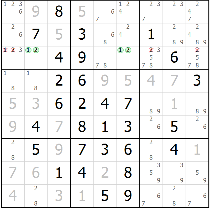 Position des candidats pour la solution de la Gr 4 page 7 du magazine de sudoku Maestro n° 094