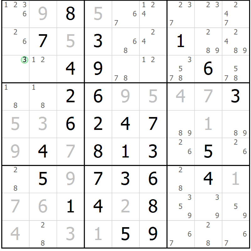 Position des candidats pour la solution de la Gr 4 page 7 du magazine de sudoku Maestro n° 094