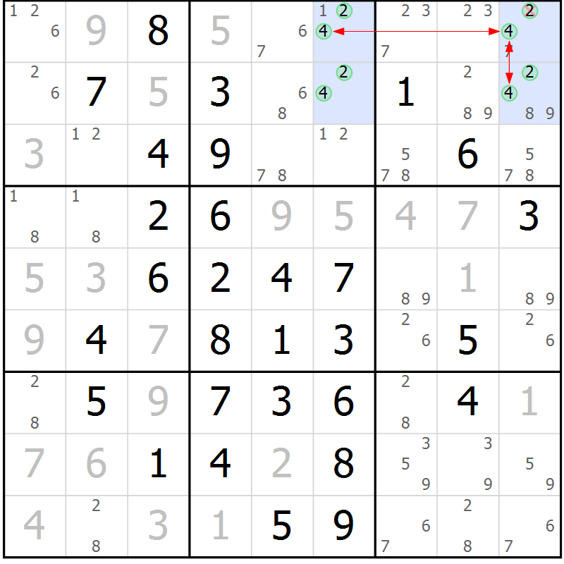 Position des candidats pour la solution de la Gr 4 page 7 du magazine de sudoku Maestro n° 094