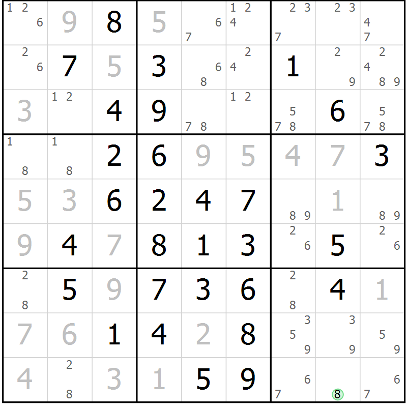 Position des candidats pour la solution de la Gr 4 page 7 du magazine de sudoku Maestro n° 094