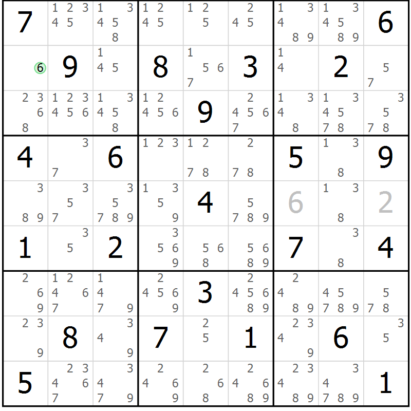 Position des candidats pour la solution de la Gr 40 page 43 du magazine de sudoku Maestro n° 094