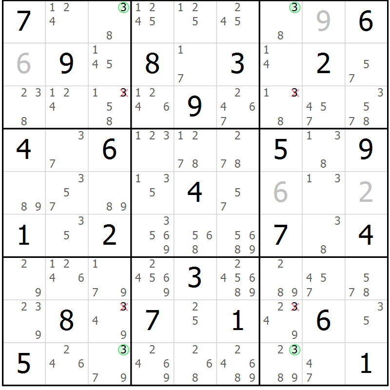 Position des candidats pour la solution de la Gr 40 page 43 du magazine de sudoku Maestro n° 094