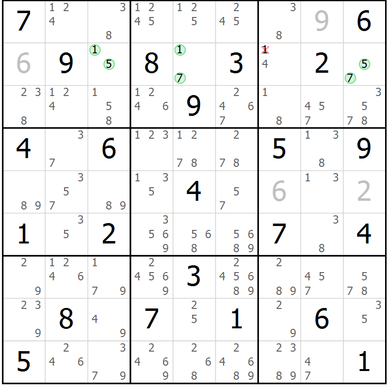 Position des candidats pour la solution de la Gr 40 page 43 du magazine de sudoku Maestro n° 094