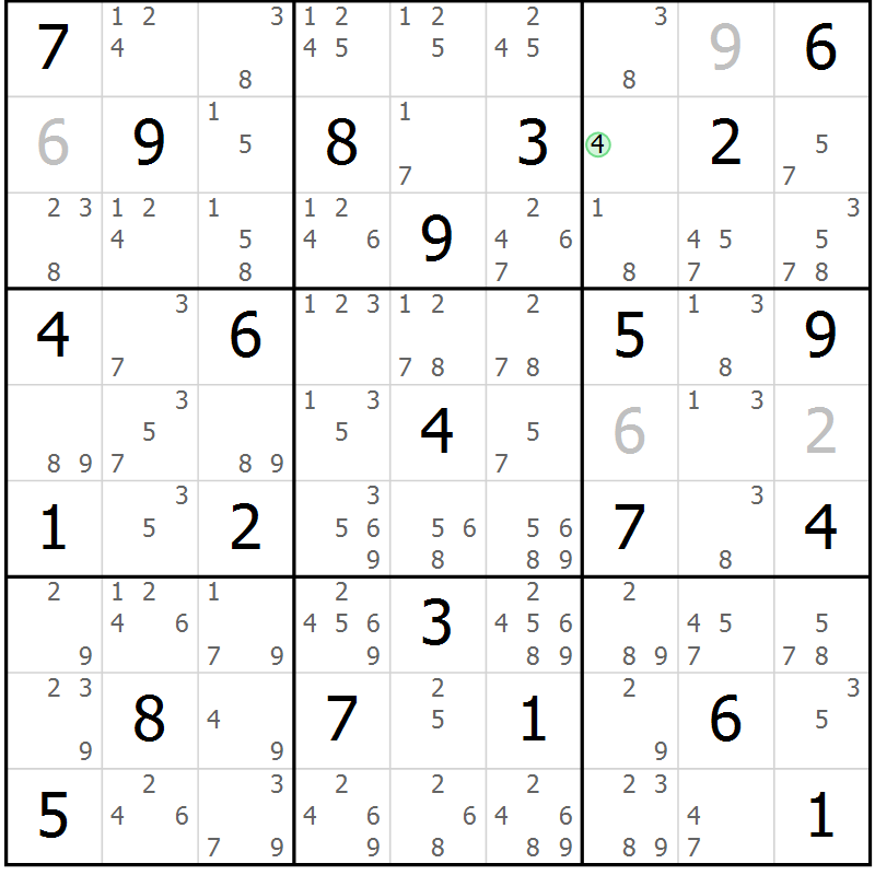 Position des candidats pour la solution de la Gr 40 page 43 du magazine de sudoku Maestro n° 094