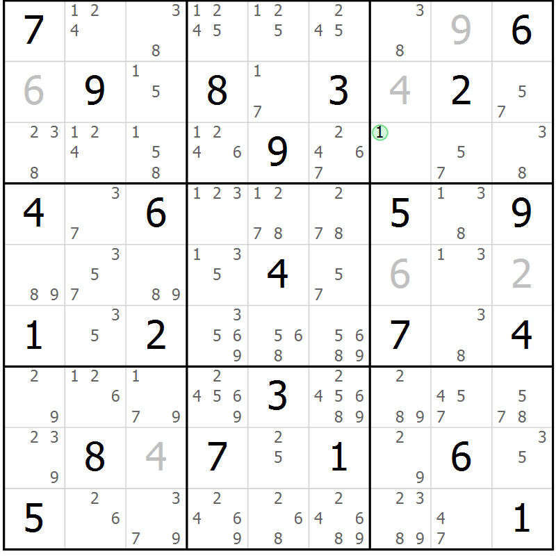 Position des candidats pour la solution de la Gr 40 page 43 du magazine de sudoku Maestro n° 094
