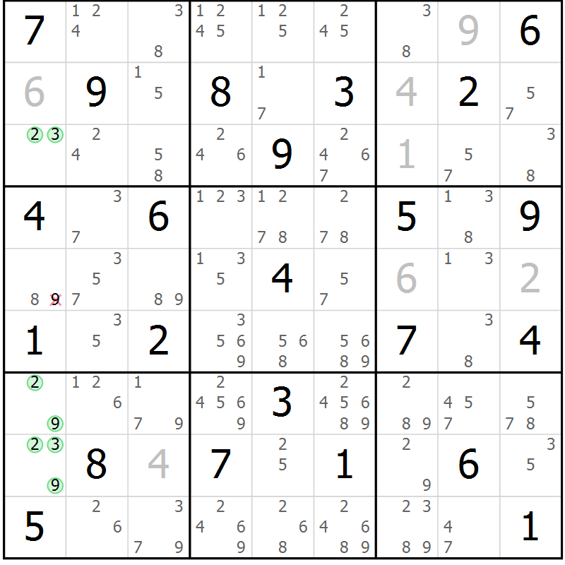Position des candidats pour la solution de la Gr 40 page 43 du magazine de sudoku Maestro n° 094