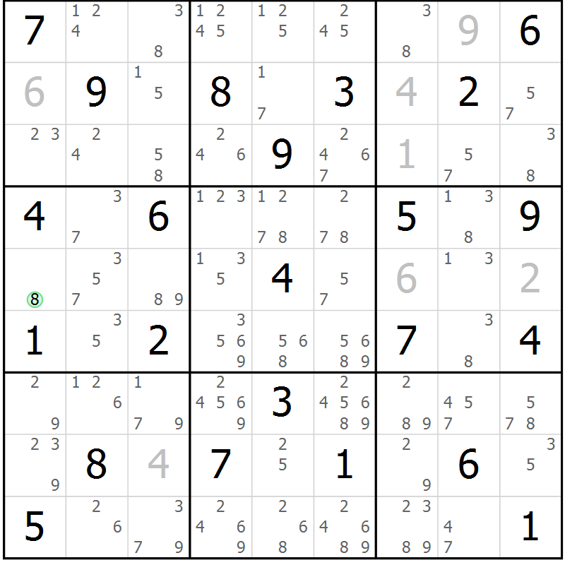 Position des candidats pour la solution de la Gr 40 page 43 du magazine de sudoku Maestro n° 094