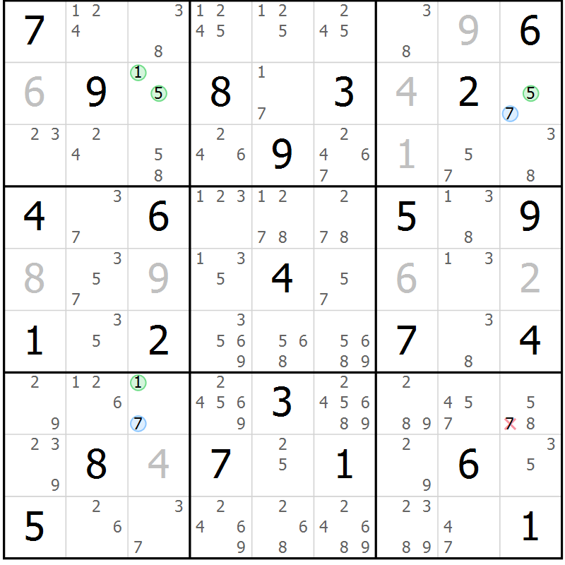 Position des candidats pour la solution de la Gr 40 page 43 du magazine de sudoku Maestro n° 094