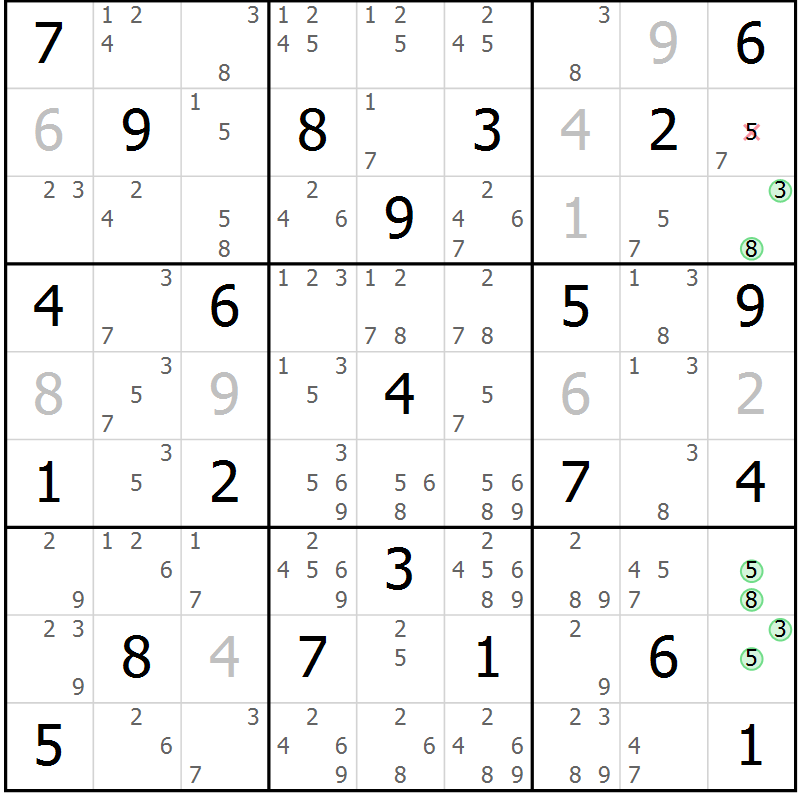 Position des candidats pour la solution de la Gr 40 page 43 du magazine de sudoku Maestro n° 094