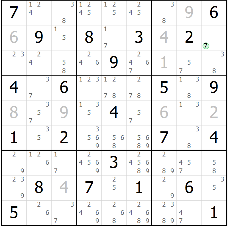 Position des candidats pour la solution de la Gr 40 page 43 du magazine de sudoku Maestro n° 094
