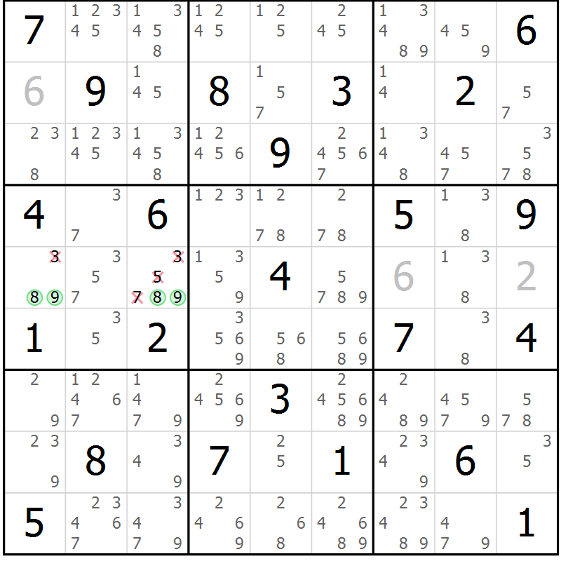 Position des candidats pour la solution de la Gr 40 page 43 du magazine de sudoku Maestro n° 094