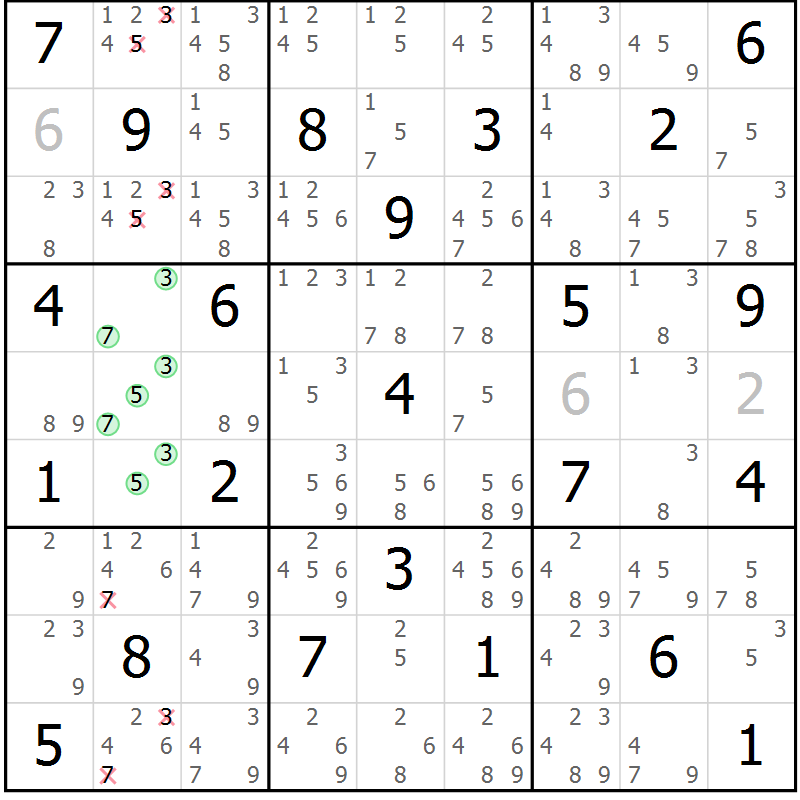 Position des candidats pour la solution de la Gr 40 page 43 du magazine de sudoku Maestro n° 094
