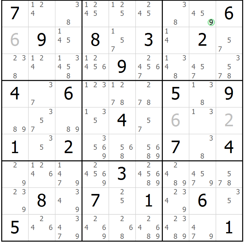 Position des candidats pour la solution de la Gr 40 page 43 du magazine de sudoku Maestro n° 094
