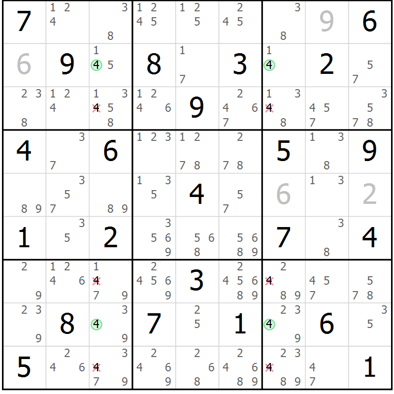 Position des candidats pour la solution de la Gr 40 page 43 du magazine de sudoku Maestro n° 094
