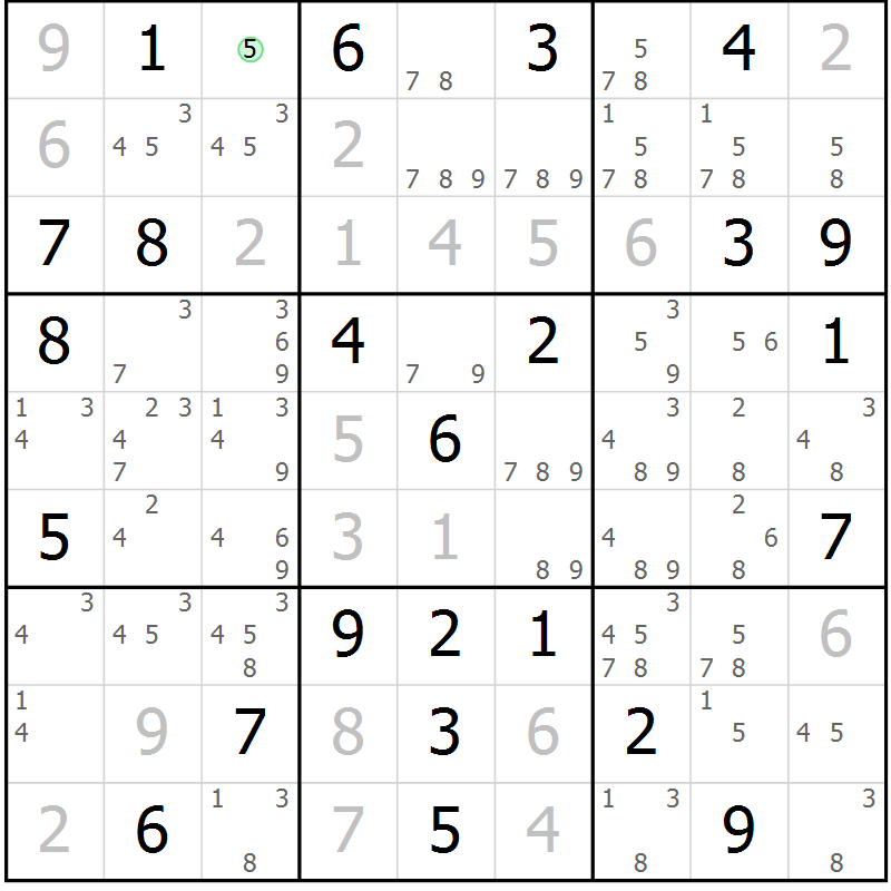 Position des candidats pour la solution de la Gr 41 page 44 du magazine de sudoku Maestro n° 094