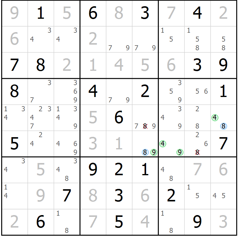 Position des candidats pour la solution de la Gr 41 page 44 du magazine de sudoku Maestro n° 094