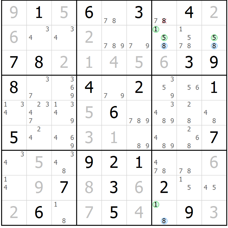 Position des candidats pour la solution de la Gr 41 page 44 du magazine de sudoku Maestro n° 094