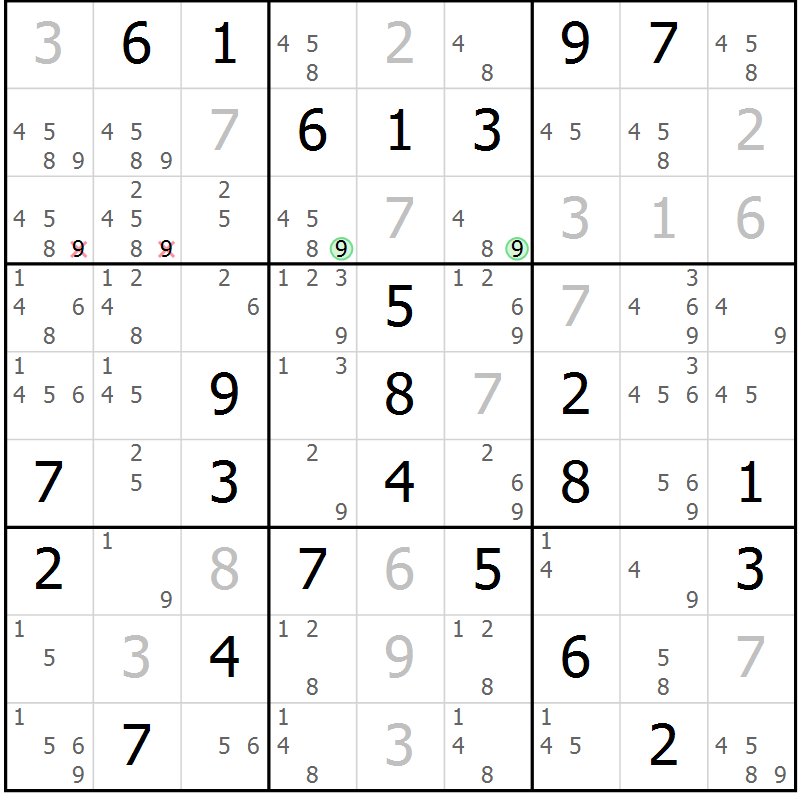 Position des candidats pour la solution de la Gr 42 page 45 du magazine de sudoku Maestro n° 094